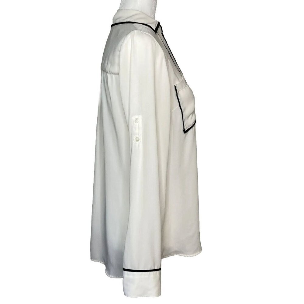 Express The Portofino Shirt Medium Ivory Black Piping Button Up Blouse Top - Picture 4 of 12